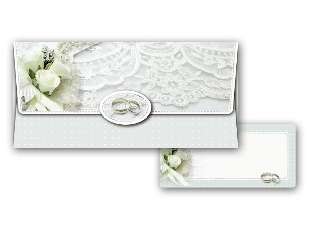 Obrázek z Obálka na peníze  svatební - bílé růže s prstýnky 