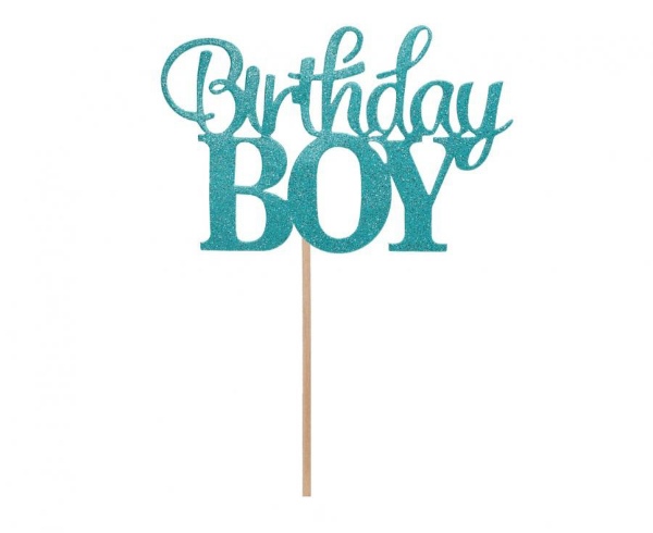 Dekorace na dort nápis Birthday Boy - modrá 10 x 7 cm