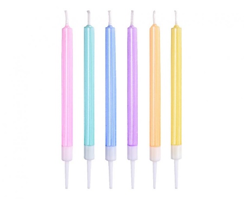 Levně Dortové prémiové svíčky s držátky - Macaron metalické 12,5 cm - 6 ks