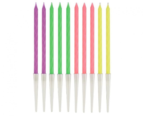 Levně Dortové svíčky s držátky - Neon twister 13,5 cm - 10 ks