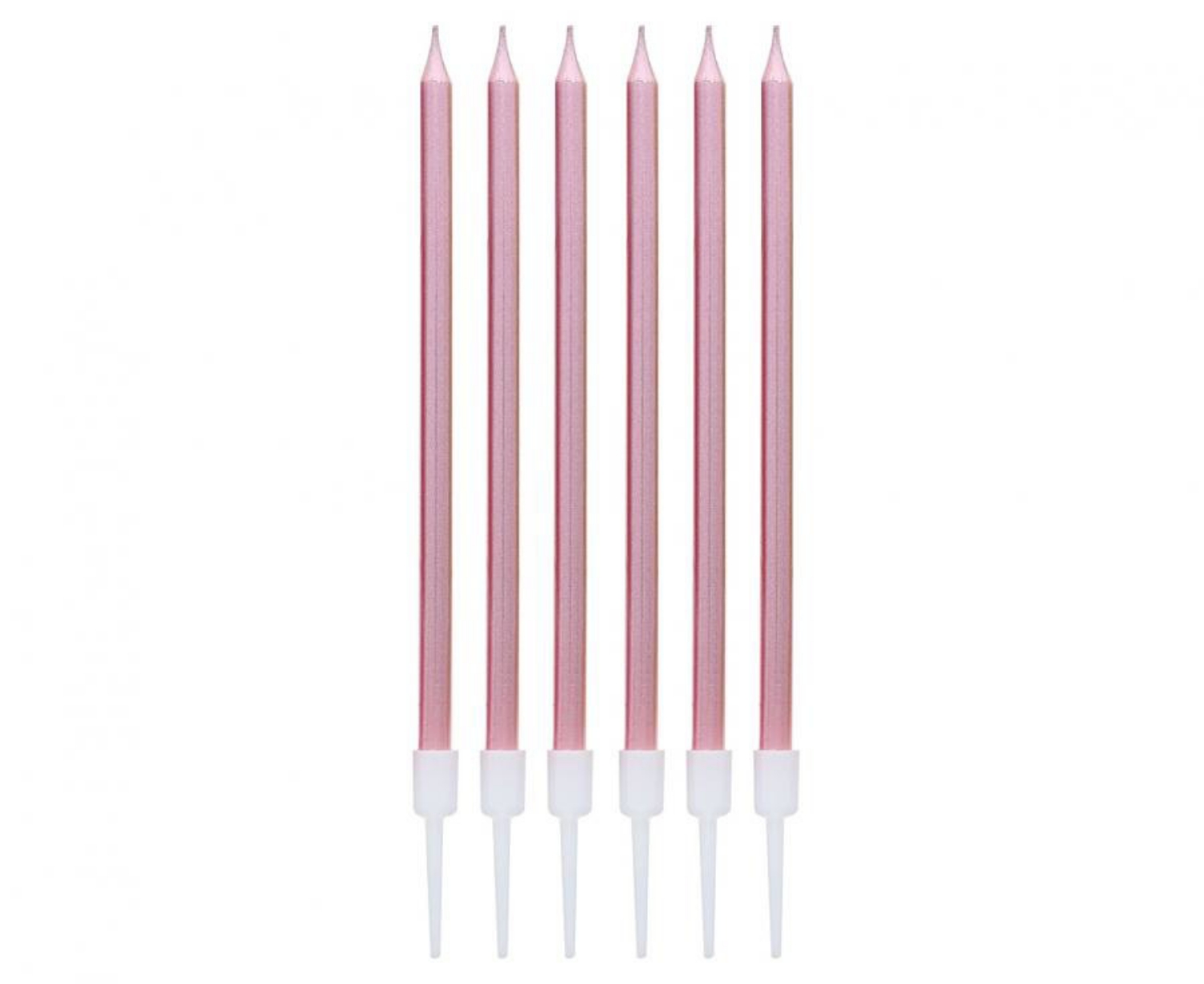 Levně Dortové svíčky s držátky - rosegold metalické 13,5 cm - 6 ks