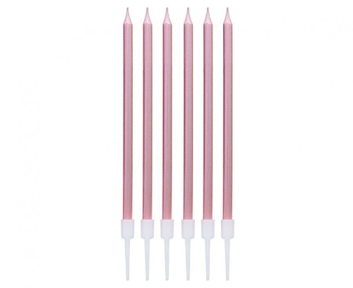 Levně Dortové svíčky s držátky - rosegold metalické 13,5 cm - 6 ks