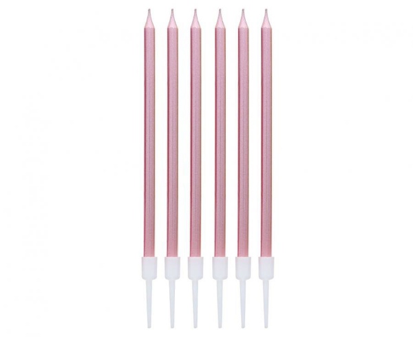Dortové svíčky s držátky - rosegold metalické 13,5 cm - 6 ks