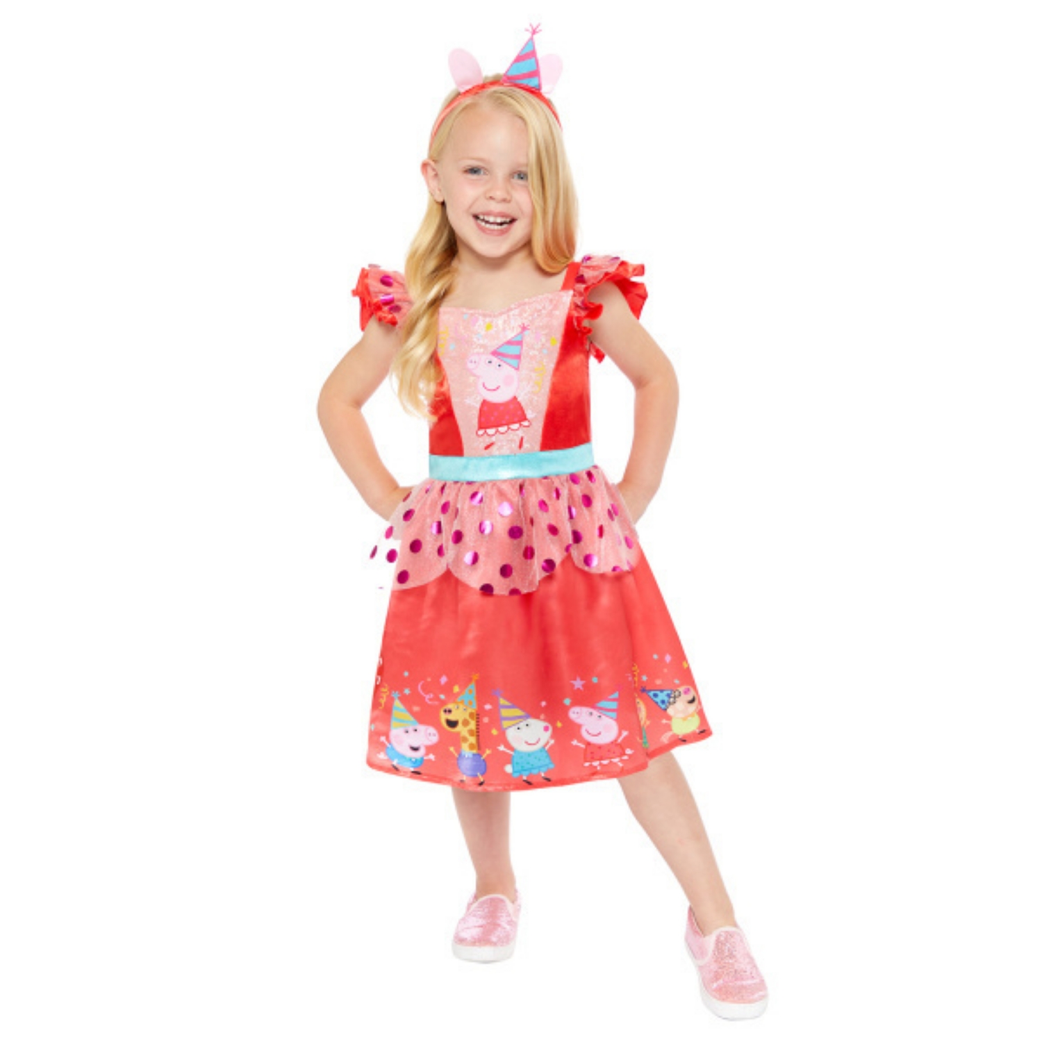 Dětský kostým "Prasátko Peppa slaví" - 3 až 4 let Vel. 98 - 104 cm