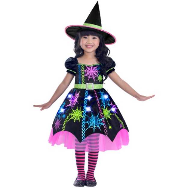 Obrázek z Dětský kostým čarodějka neonová pavučinka 4 až 6 let - Vel. 104 - 116 cm 