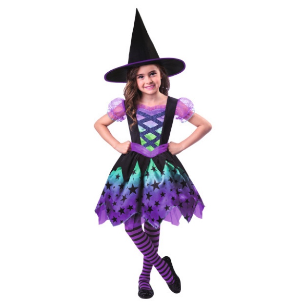 Obrázok z Detský kostým čarodejnica čierno fialová 6 až 8 rokov - Veľ. 116 - 128 cm