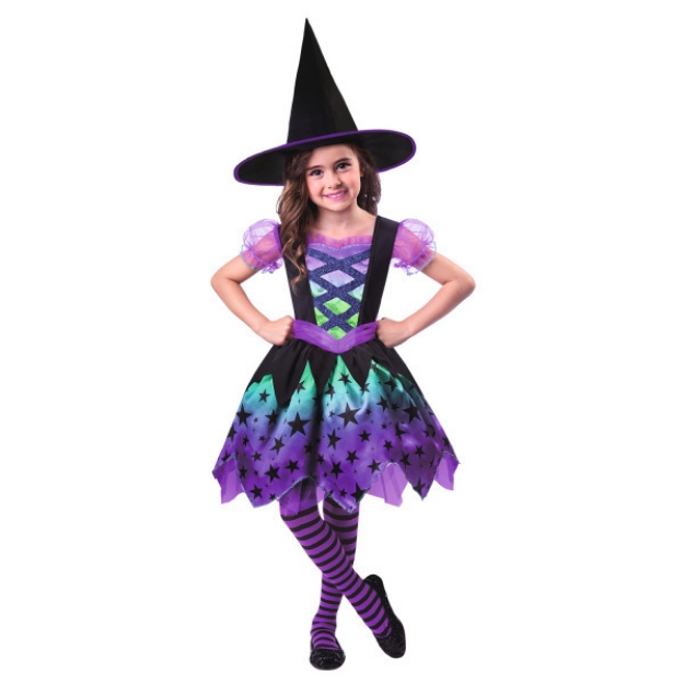 Obrázek z Dětský kostým čarodějka černo fialová 3 až 4 let Vel. 98 - 104 cm 