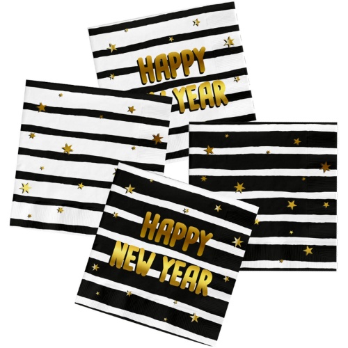 Levně Papírové ubrousky - pruhované Happy New Year 20 ks