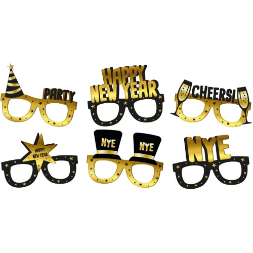 Levně Papírové brýle - černo zlaté Happy New Year! 6 ks