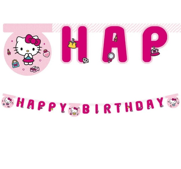 Obrázok z Party nápis Hello Kitty - Happy Birthday 200 cm