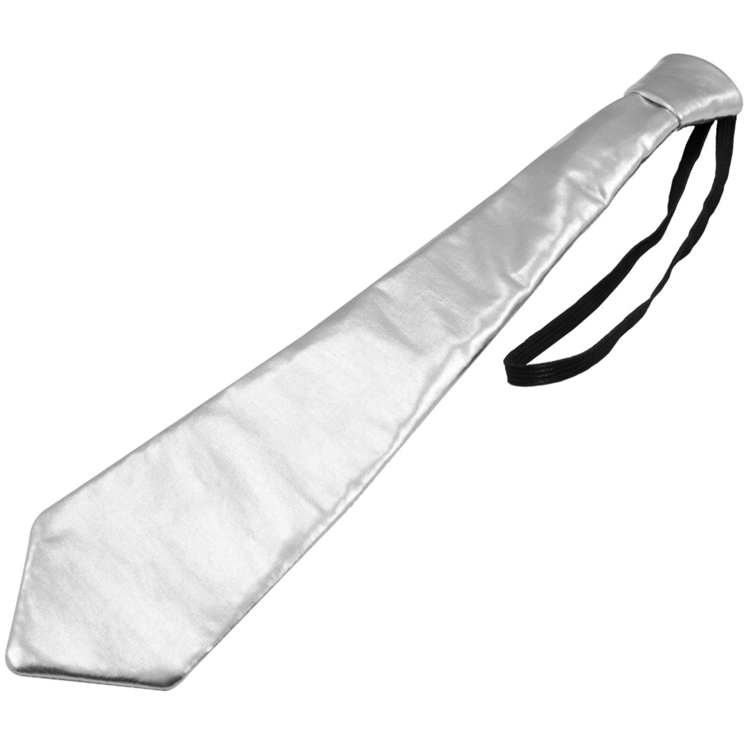 Kravata - stříbrná lesklá 30 cm