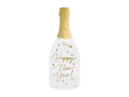 Levně Papírové ubrousky ve tvaru lahve sektu Happy New Year 20 ks - 7 x 19 cm