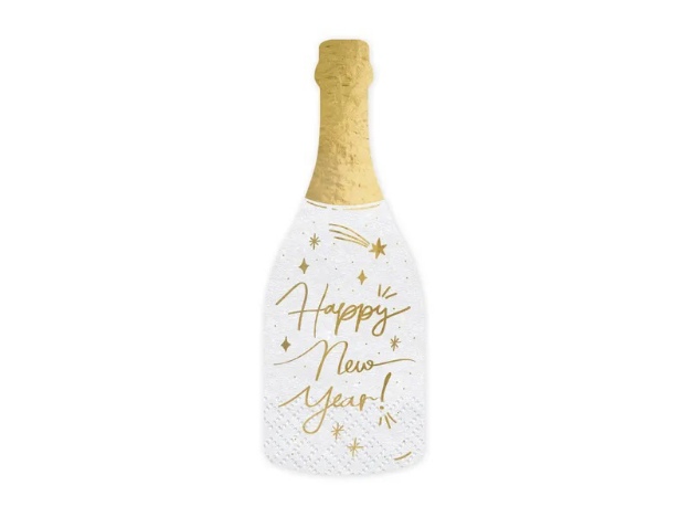 Obrázok z Papierové obrúsky v tvare fľaše sektu Happy New Year 20 ks - 7 x 19 cm