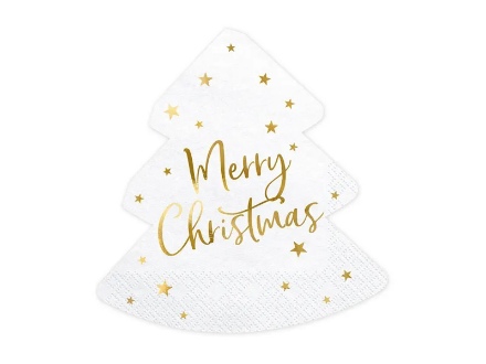 Obrázek Papírové ubrousky ve tvaru stromečku Merry Christmas 20 ks - 16 x 16,5 cm