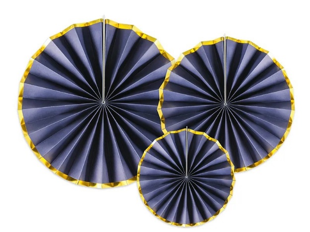 Obrázek z Dekorační rozety modré se zlatým okrajem 23 až 40 cm - 3 ks 