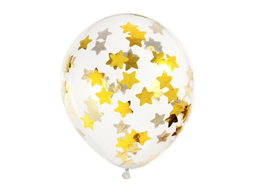 Levně Průhledné balonky se zlatými konfetami hvězdy, 30 cm - 6 ks