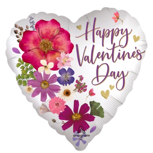 Levně Foliový balonek srdce s květy - Happy Valentine's Day 43 cm
