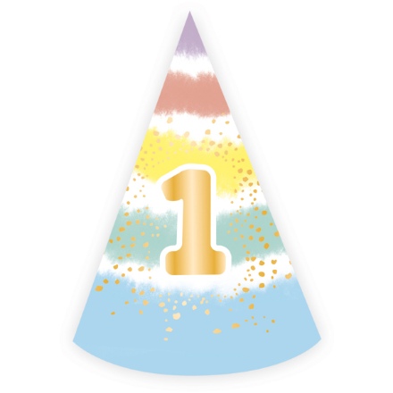Obrázek Papírová čepička Rainbow 1th birthday 