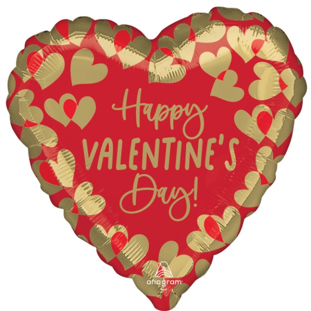Obrázok z Fóliový balónik srdca - Happy Valentine's Day - červeno zlaté 43 cm