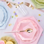 Obrázek z EKO - papírové talíře Hexagonal - Vert Decor, pastelově růžové - 26,1 x 22,6 cm, 6ks 