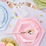 Obrázek z EKO - papírové talíře Hexagonal - Vert Decor, pastelově růžové - 15,8 x 13,7cm  6ks  