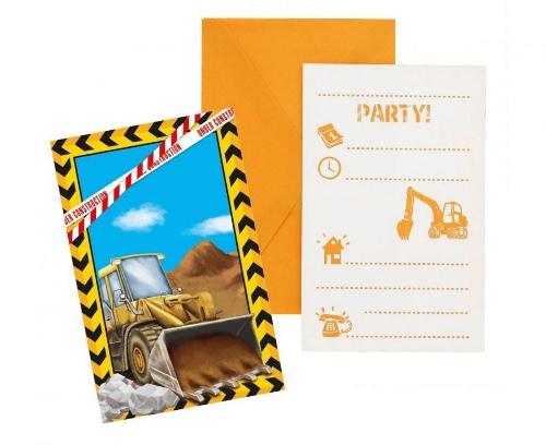 Levně Party pozvánky bagr - Staveniště - 6 ks