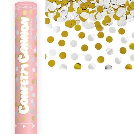 Vystřelovací konfety se zlatými a stříbrnými kolečky – délka tubusu 60 cm