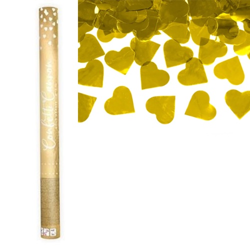 Levně Vystřelovací konfety metalická srdíčka zlatá - 60 cm