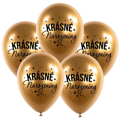 Levně Latexové balonky Chrome Krásné narozeniny, Zlaté - 5 ks