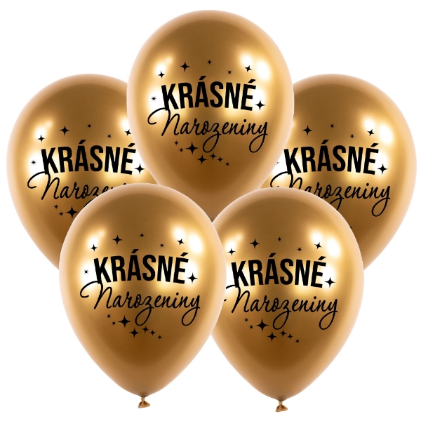Latexové balonky Chrome Krásné narozeniny, Zlaté - 5 ks