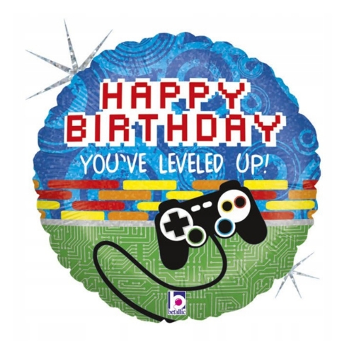 Levně Fóliový balonek Happy Birthday Game Level – 45 x 45 cm
