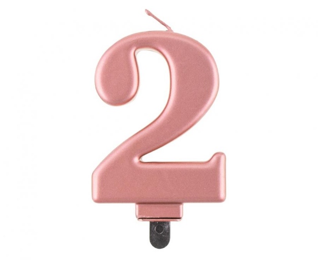 Obrázek z Svíčka narozeninová číslice 2 metalická rosegold 8 cm  