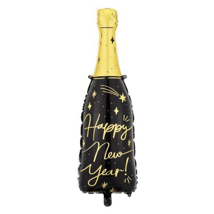 Obrázek Foliový balonek Láhev sektu Happy New Year - Černo-zlatá 98 cm
