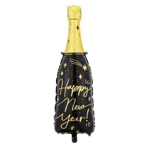 Levně Foliový balonek Láhev sektu Happy New Year - Černo-zlatá 98 cm