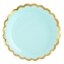 Papírový talířek v mint barvě se zlatým okrajem, průměr 18 cm, balení 6 ks
