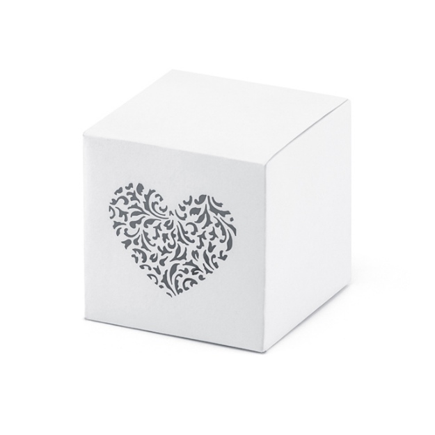 Obrázok z Darčekové svadobné krabičky biele so srdiečkom - 10 ks 