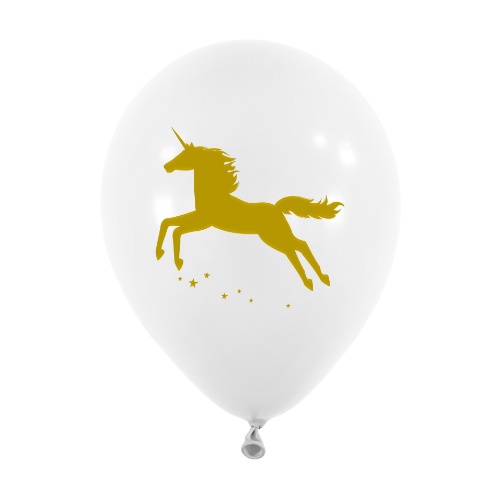 Levně Balonky s potiskem Zlatý jednorožec, 5 ks