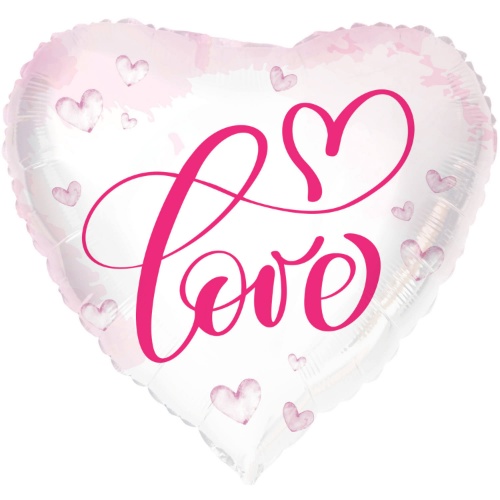 Levně Foliový balonek bílé srdce - růžové Love - 45 cm