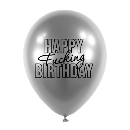 Picture of Chrome Happy Fu.king Birthday Balloon Bouquet, Silver - 5 pcs