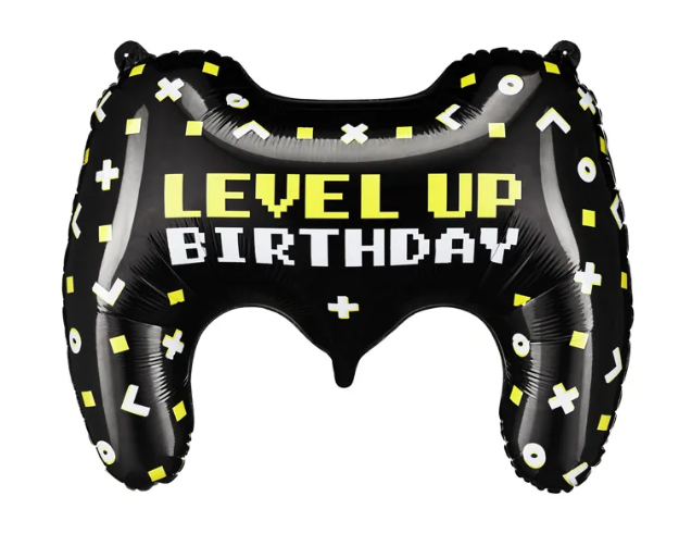 Obrázek z Foliový balonek Ovladač černý - Level Up Birthday 75 cm 