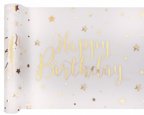 Stolová šerpa Happy Birthday - zlatá potlač hviezdy 30 cm x 5 m