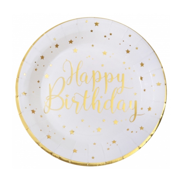 Obrázek z Papírové talíře - bílé se zlatými hvězdami 22,5 cm - 10 ks 