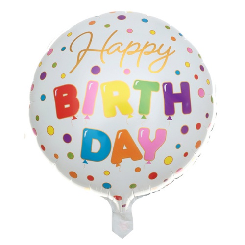 Levně Foliový balonek bílý s puntíky Happy birthday 45 cm