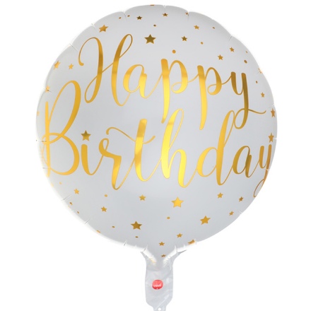 Obrázek Foliový balonek - bílý se zlatými hvězdami - Happy Birthday 45 cm