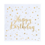Obrázok z Papierové obrúsky biele so zlatými hviezdami - Happy Birthday 20 ks