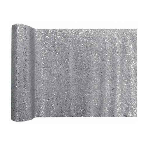 Stolová šerpa so striebornými trblietkami – 28 cm × 3 m