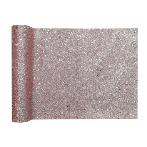 Stolová šerpa s trblietkami rosegold – 28 cm × 3 m