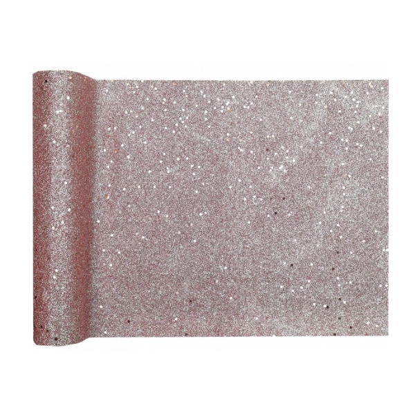 Stolová šerpa s třpytkami rosegold – 28 cm × 3 m