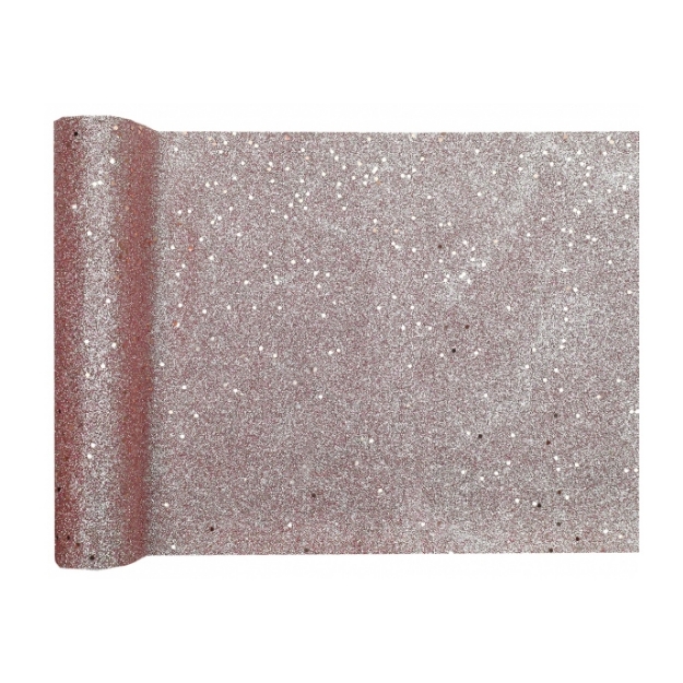 Obrázok z Stolová šerpa s trblietkami rosegold – 28 cm × 3 m
