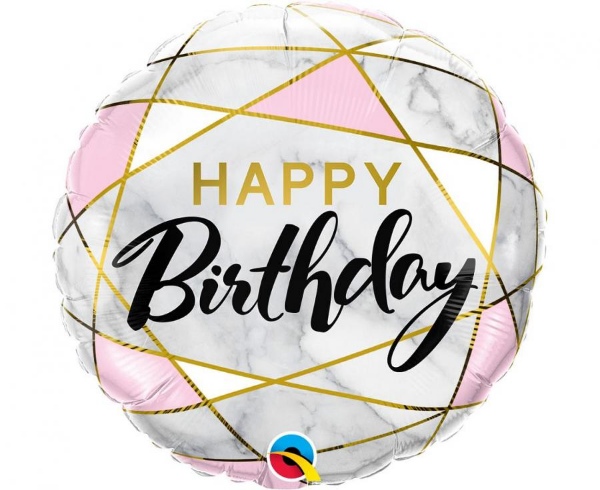 Foliový balonek mramorový - Happy Birthday - 45 cm